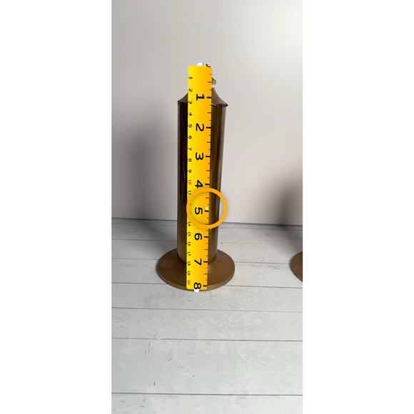 Vintage MCM Brass Oil Candlesticks Set of 3 - Picture 5 of 8